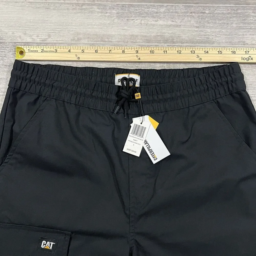 Mens Caterpillar Size Medium Black Ripstop Canvas Cuffed Jogger DrawString Pants